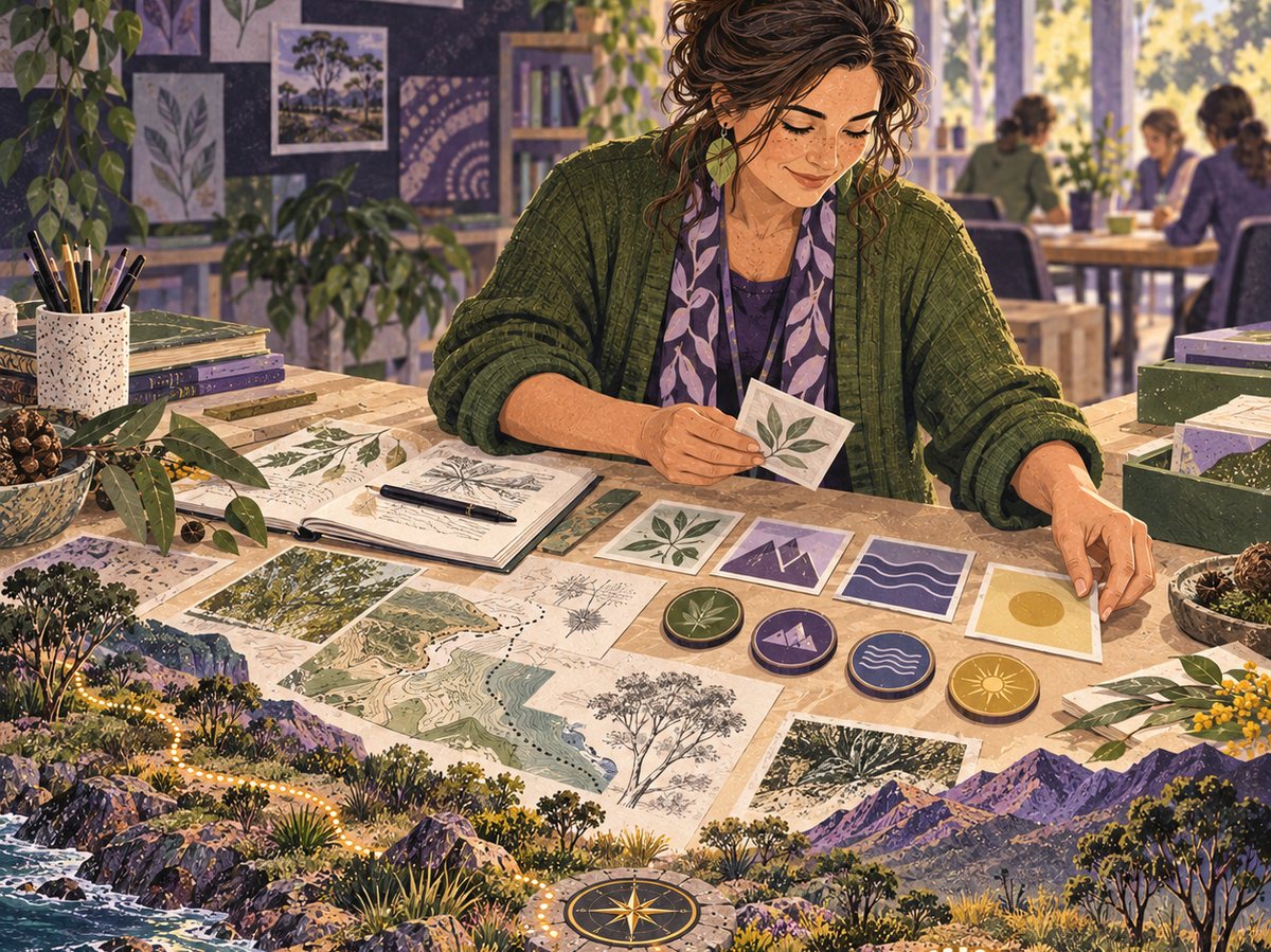 An illustrated teacher building her own sensory field kit from cards and notes
