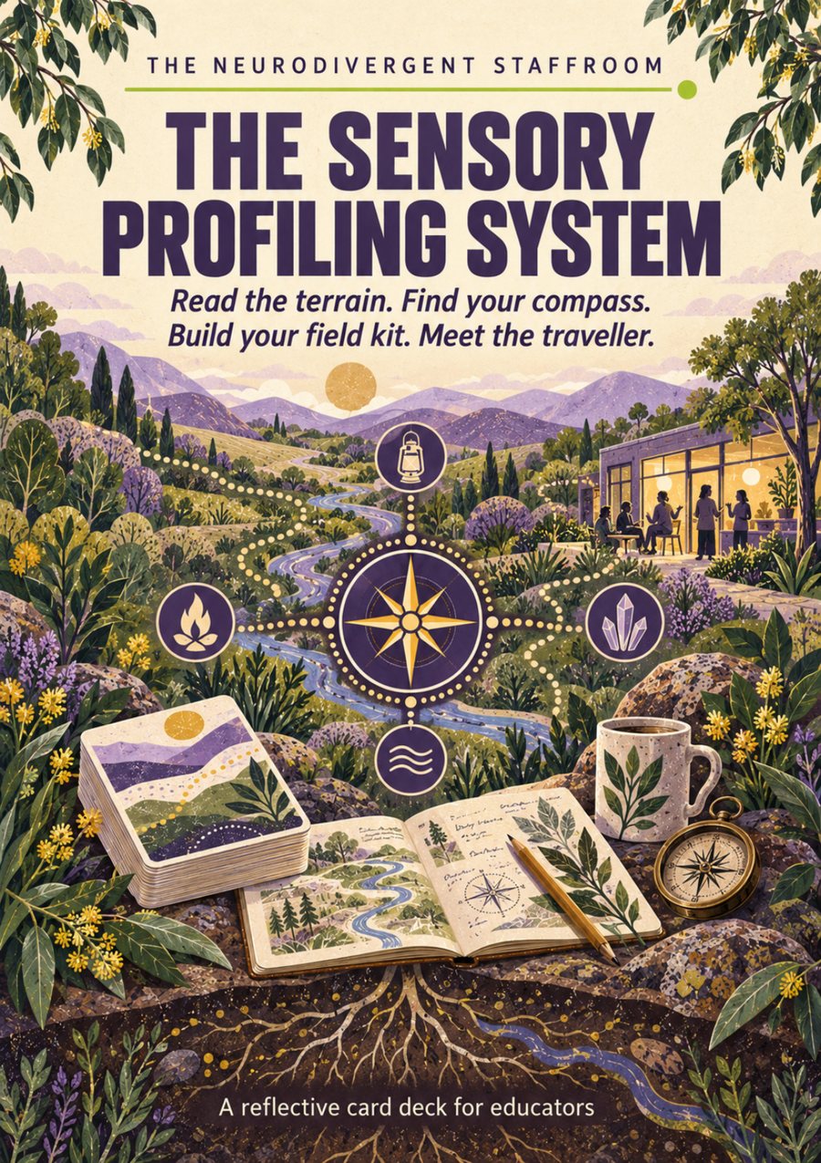 The Sensory Profiling System poster: read the terrain, find your compass, build your field kit, meet the traveller